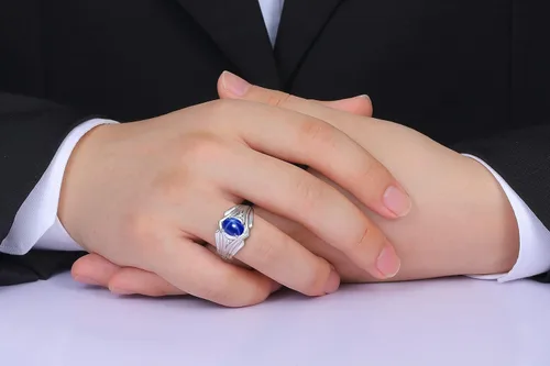 Vista 2 de Rylos Anillos de plata esterlina para hombre, estilo clásico de diseñador, 0.354 x 0.276 in, con piedras preciosas ovaladas y diamantes brillantes