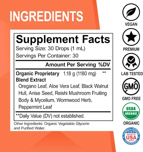 Vista 9 de Candi Cleanse Suplemento de apoyo pastillas y gotas – Aceite de orégano orgánico gotas líquido y ajenjo de nogal negro – Limpiador intestinal oral