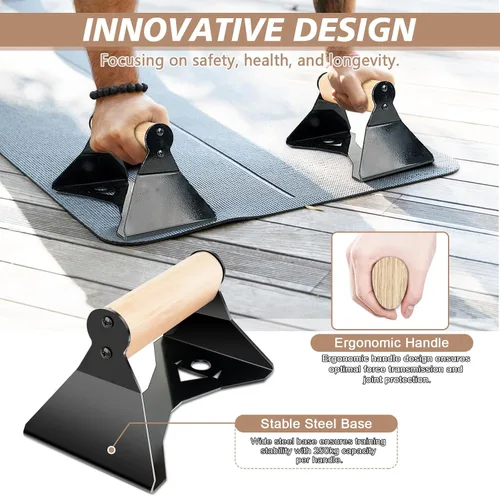 Vista 3 de Parallettes - Asas de realce – Marco de acero resistente con agarres ergonómicos de madera de haya, equipo de calistenia para entrenamiento
