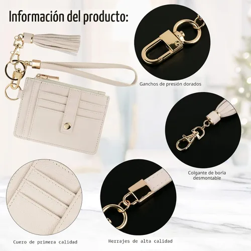 Vista 5 de KNGITRYI Billeteras pequeñas de pulsera para mujer RFID para tarjetas de crédito, cartera con llavero, cartera para tarjetas de crédito