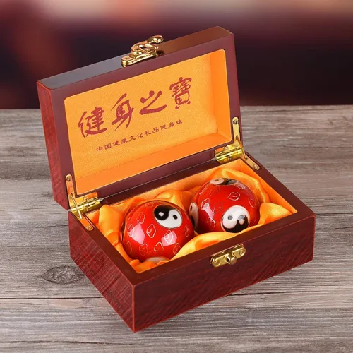 Vista 8 de BRABUD 1.97 '' Bolas de Baoding Chino Ejercicio de la mano Bolas de masaje con caja Rojo Yin Yang Bolas con campanillas Regalo para padres TQZDBS67