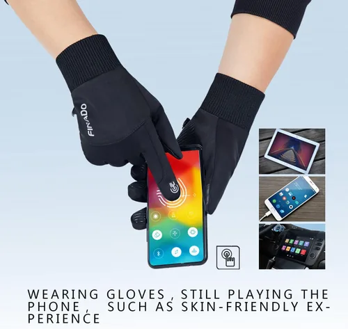 Vista 3 de FINADO 2 pares de guantes de invierno para hombres y mujeres, guantes térmicos para clima frío, resistentes al agua, resistentes al viento, guantes