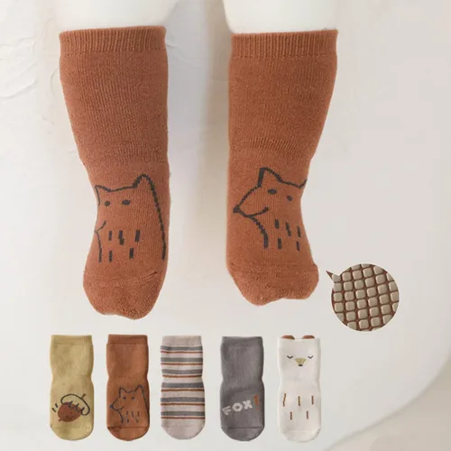Vista 2 de BEHELE Calcetines de agarre antideslizantes para bebés, calcetines cálidos y gruesos antideslizantes, calcetines para niñas y niños recién nacidos