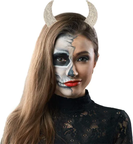 Vista 7 de LUX ACCESSORIES Diadema de disfraz de orejas de cuerno de diablo con diamantes de imitación para niñas de Halloween