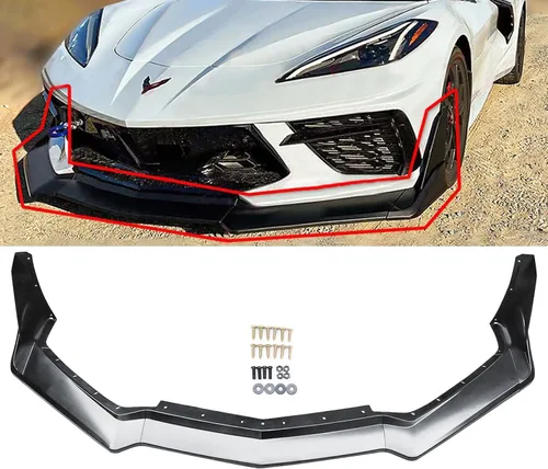 Vista 11 de CHIESMA para C8 Corvette, alerón frontal con ajuste para Chevrolet Corvette C8 Z51 STG 2020-2025, negro brillante, 7 piezas, alerón frontal