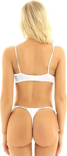 Vista 4 de FEESHOW Conjunto de sujetador y braguitas de malla transparente para mujer