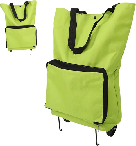 Vista 6 de Carrito de compras plegable, bolsa plegable con cremallera, carrito de comestibles OxFabric, con ruedas, reutilizable, de gran capacidad, portátil
