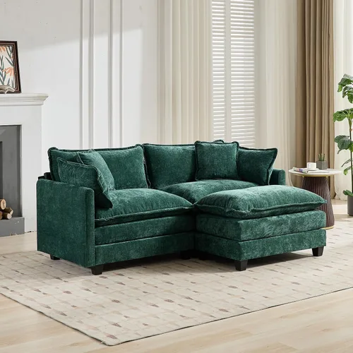 Vista 301 de Sofá seccional modular verde de 111.5", sofás seccionales grandes de 3 plazas para sala de estar, sofá nube oversized de tela chenille con otomana