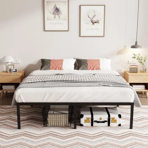 Vista 4 de Marcos de cama California King con plataforma de metal de 18 pulgadas de alto, base resistente de 3500 libras, marco de cama tamaño California King