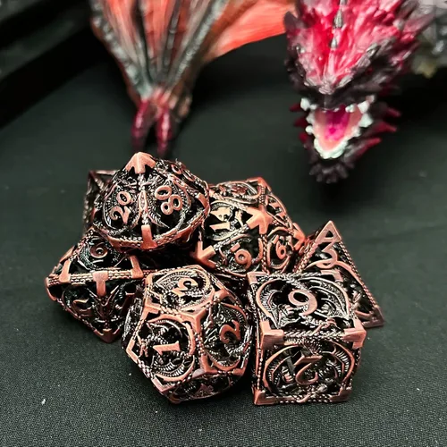 Vista 3 de Juego de dados DND de metal hueco para juego D y D, dados poliédricos grandes para Calabozos y Dragones, Warhammer Pathfinder, Cthulhu, MTG, D&D