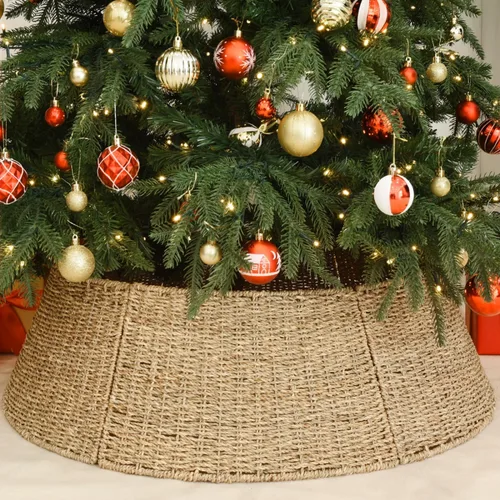Vista 8 de Rocinha - Cesta para collar de árbol de Navidad de ratán - Anillo de árbol de Navidad rústico hecho a mano
