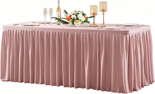 Vista 28 de Manteles de poliéster negro para mesas rectangulares de 4 pies, cubierta de mesa ajustada sin arrugas con falda de mesa plisada con volantes