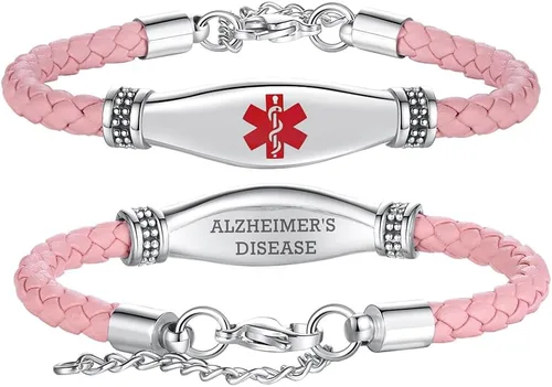 Vista 65 de LinnaLove Pulseras de alerta médica para mujeres, hermosas pulseras de cuero femenino para identificación médica con grabado gratuito