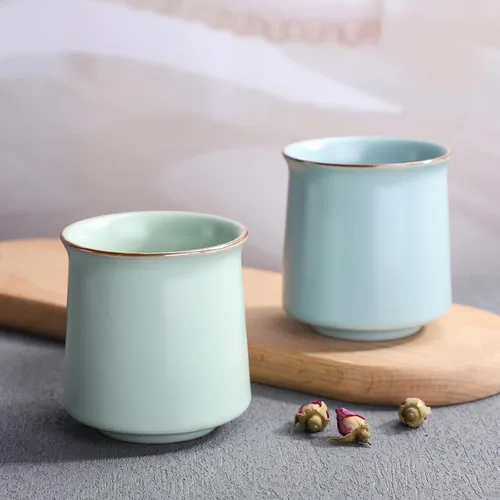Vista 4 de Juego de 2 tazas de té de cerámica estilo japonés, taza de yerba mate, tazas de té KungFu chinas, sin mango, (estilo 1#)