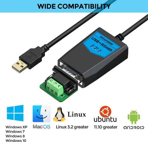 Vista 5 de Adaptador de convertidor USB 2.0 a RS485 de grado industrial, basado en chipset FTDI, protección ESD, aislamiento de señal y energía, soporte