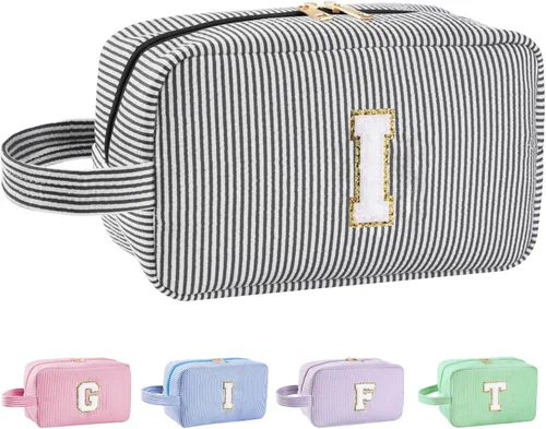 Vista 108 de Bolsa de maquillaje personalizada con inicial A-Z para mujeres, niñas y niños, bolsa de aseo de viaje, bolsa de maquillaje preparada, bolsa