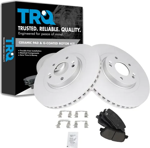 Vista 128 de TRQ Juego de pastillas de freno delantero y rotores con revestimiento de cerámica compatible con Jeep Compass Patriot 2017
