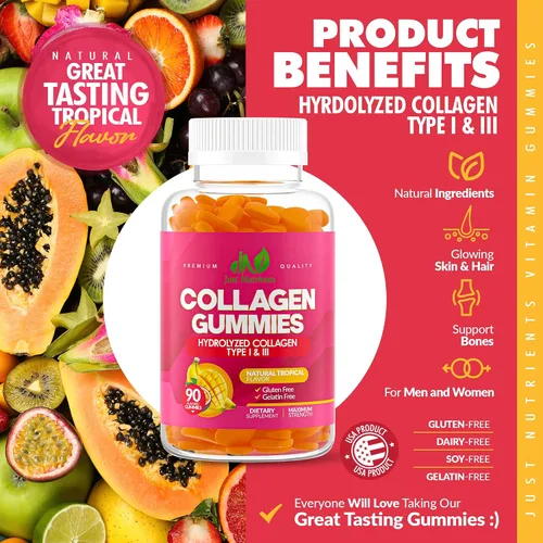 Vista 3 de Gomitas de colágeno para mujeres y hombres (90 unidades) – Colágeno hidrolizado de alta calidad tipo I y III para soporte del cabello, la piel