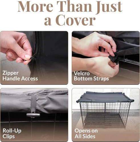 Vista 5 de Funda de jaula para perro de 36 pulgadas, material impermeable mediano, duradero, reductor de luz e impermeable con bolsa de almacenamiento, ventana