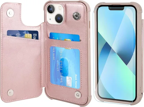 Vista 8 de VANAVAGY Funda tipo cartera compatible con iPhone 13 Mini para mujeres y hombres, funda de piel sintética con tapa para teléfono compatible con Negro