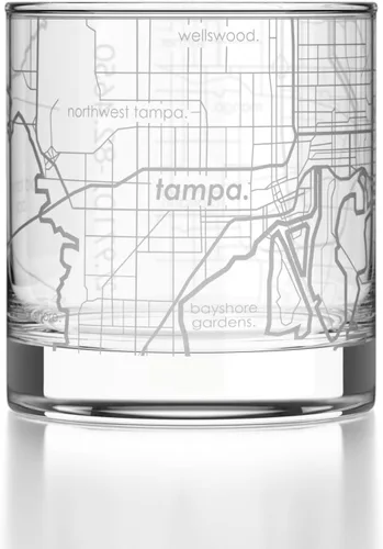 Vista 86 de Well Told Vaso de rocas grabado con mapa de Akron, Ohio, cristalería estilo antiguo (325ml, transparente) Vaso de bourbon grabado, regalos