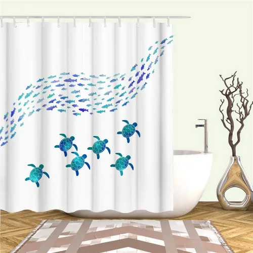 Vista 4 de RnnJoile Cortina de baño, cortina de ducha impermeable náutica con tela de animales marinos, 72 x 72 pulgadas, incluye ganchos, azul turquesa