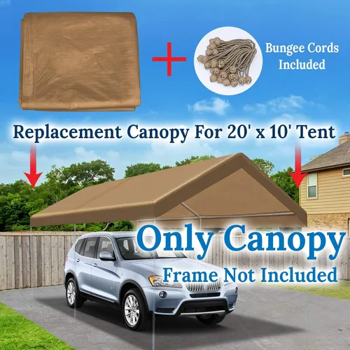 Vista 3 de BenefitUSA Canopy ONLY Toldo de repuesto de 10 x 20 pies, para exteriores, cubierta de lona con bolas elásticas (bronceado)