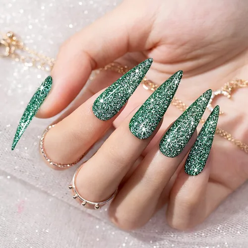 Vista 3 de RARJSM Esmalte de uñas de gel con purpurina verde, esmalte de gel reflectante con destellos de purpurina y diamantes, esmalte de uñas de gel