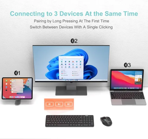 Vista 2 de Arteck HB305-2 Teclado Bluetooth universal multidispositivo Teclado Bluetooth ultra compacto inalámbrico con teclas de acceso rápido multimedia
