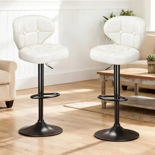 Vista 18 de Juego de 2 taburetes de bar, taburetes de bar giratorios ajustables con respaldo, sillas de bar de altura de mostrador con reposapiés, asiento Negro