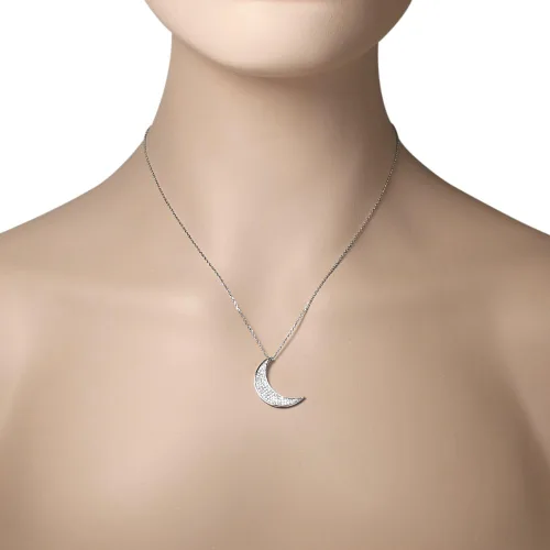 Vista 3 de Collar con colgante de media luna y media luna de plata de ley 925 con circonitas blancas
