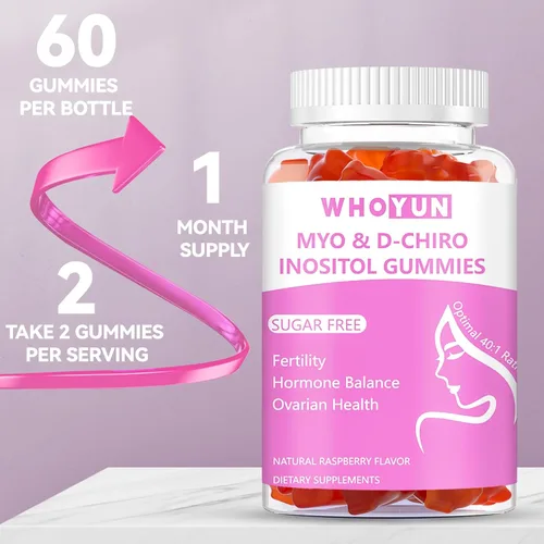 Vista 7 de Gomitas de inositol sin azúcar, mio-inositol y D-chiro inositol suplemento de proporción 40:1 para mujeres, fertilidad, equilibrio hormonal, salud