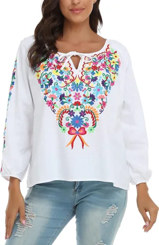 Vista 4 de YZXDORWJ CAMISA bordada mexicana para mujer
