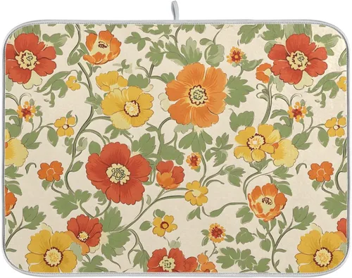 Vista 37 de Linda alfombrilla de secado de platos con hongos y plantas silvestres para encimera de cocina, almohadilla absorbente de microfibra, mediana 16x18