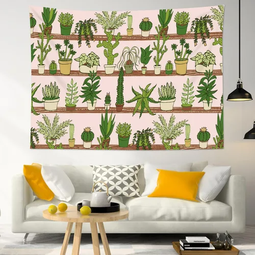 Vista 23 de HVEST Tapiz de cactus con diseño de plantas suculentas del desierto tropical en estante de madera, tapiz para colgar en la pared, acuarela botánica