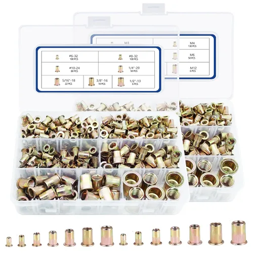 Vista 8 de Tuerca de remache de 1/4”-20 UNC, 80 piezas de acero inoxidable 304 de cabeza plana Rivnut, inserto roscado Nutsert