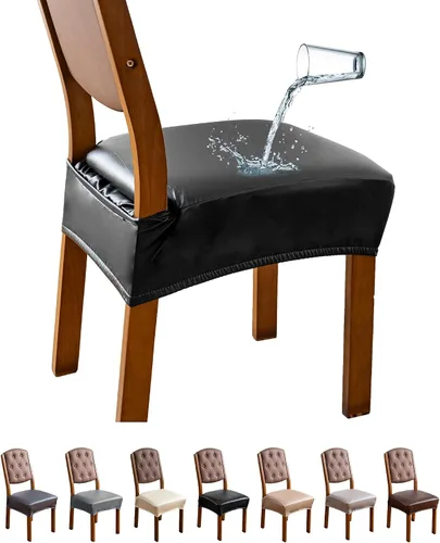 Vista 14 de Genina Juego de 6 fundas de asiento impermeables de piel sintética para sillas de comedor, fundas de asiento de silla, fundas de asiento elásticas
