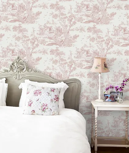 Vista 7 de CiCiwind Papel Pintado de Despegar y Pegar Papel Pintado Vintage Papel Pintado Blanco y Rosa Papel Pintado Autoadhesivo Extraíble para Dormitorio