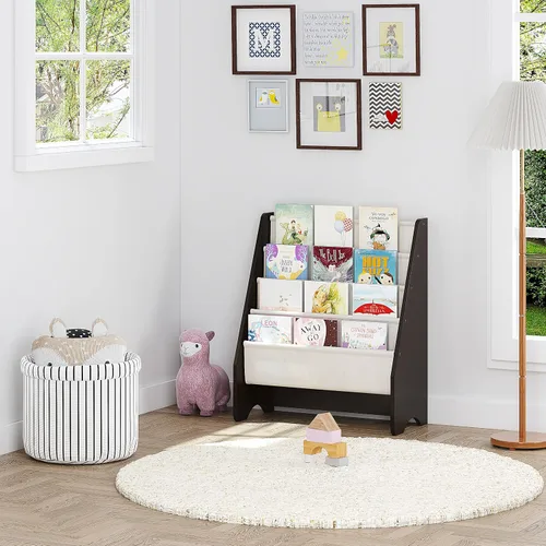 Vista 5 de UTEX Estantería para niños con bandeja para revistas y organizador, organizador de libros (Espresso)