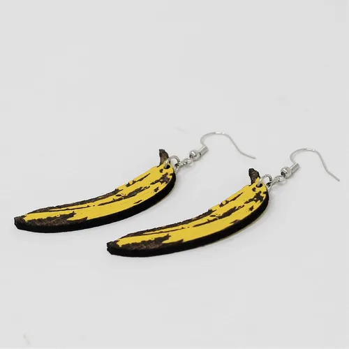 Vista 3 de Pendientes colgantes de plátano Joyería de gota de madera pintada a mano