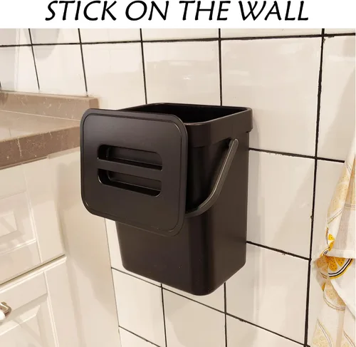 Vista 5 de stonespace Cubo de compost de cocina para encimera, pequeño bote de basura colgante con tapa debajo del fregadero para cocina y baño, cubo de Negro