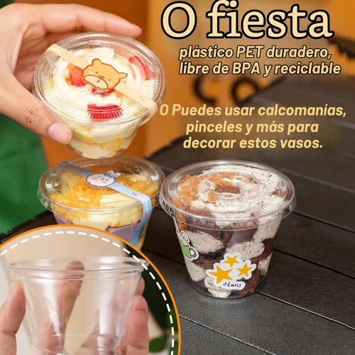 Vista 4 de Qinsihwn 100 Piezas Vasos de Plástico Desechables de 8 OZ con Tapas Planas, Vasos Transparentes de Porción con Tapas Planas, Recipientes de Plástico