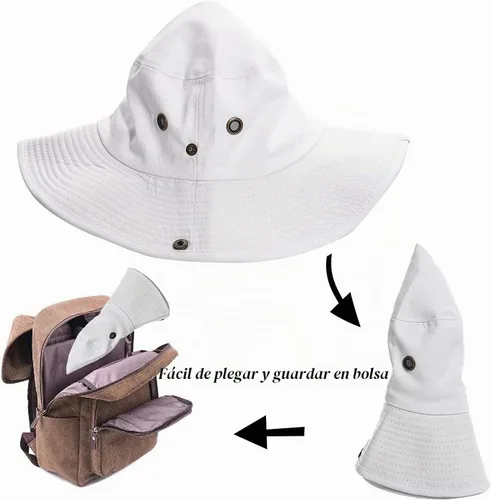 Vista 7 de Sombreros para el sol para hombre con protección UV, ala ancha, sombrero de safari de pesca Blanco