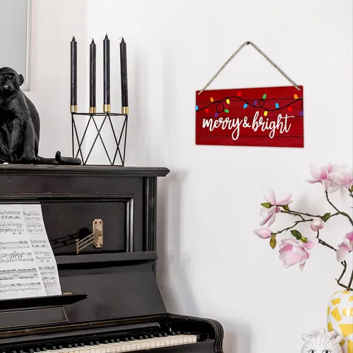Vista 5 de PHAMTE Letreros de Navidad con texto en inglés «Merry And Bright», de madera de bienvenida, de madera, rústico, festivo, de 12 x 6 pulgadas