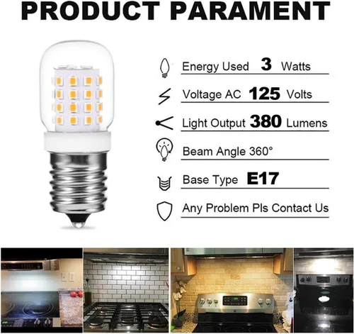 Vista 4 de 125V 40W Bombillas de luz de microondas bajo capó 8206232A - Bombilla LED E17 de 3W para microondas Whirlpool, bombilla de electrodoméstico 380Lm