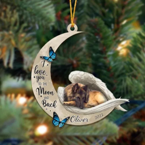 Vista 60 de Adorno colgante personalizado de ángel durmiendo en la luna, perro sabueso afgano, nombre personalizado, acrílico impreso en 2D plano – cumpleaños