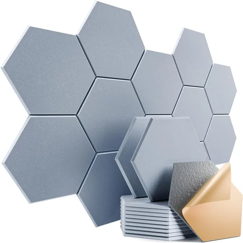 Vista 21 de Paquete de 12 paneles acústicos autoadhesivos de 12 x 10 x 0.4 pulgadas, paneles de espuma a prueba de sonido con alta densidad, elegante diseño