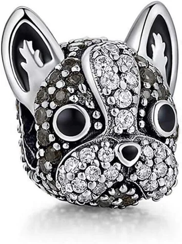 Vista 3 de Ginger Lyne Collection Abalorio de perro francés con diseño de bulldog francés francés y Boston Terrier marrón o negro para pulsera o collar