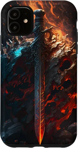 Vista 8 de Espada flameante y escudo el símbolo del guerrero Funda para iPhone 16
