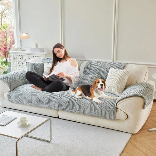 Vista 29 de HANDONTIME Funda de sofá de algodón suave apta para mascotas, elegante funda de sofá para mascotas con bordado, protector de sofá para perros